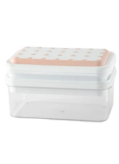 Double Layer Ice Cube Maker Mold Box Kitchen Press Ice Tray With Lid (L22 x W13.5 x H13.5)cm - Pink