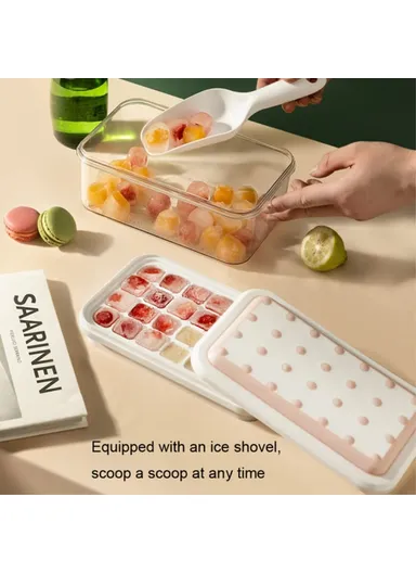 Double Layer Ice Cube Maker Mold Box Kitchen Press Ice Tray With Lid (L22 x W13.5 x H13.5)cm - Pink