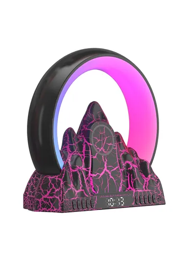 Tuya Smart Flame Mountain Shaped Ambient Light with 15W Wireless Charging, Bluetooth Speaker - White