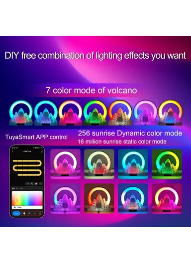 Tuya Smart Flame Mountain Shaped Ambient Light with 15W Wireless Charging, Bluetooth Speaker - White