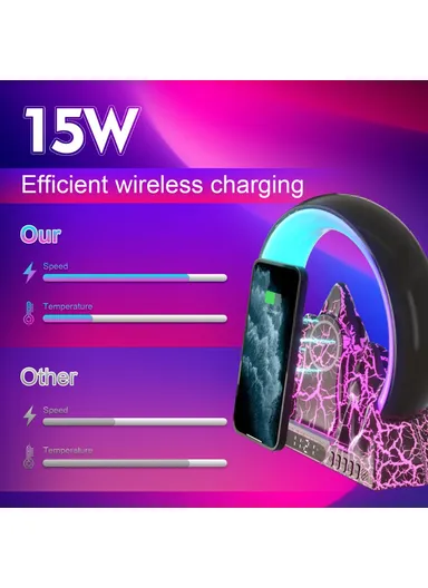 Tuya Smart Flame Mountain Shaped Ambient Light with 15W Wireless Charging, Bluetooth Speaker - White