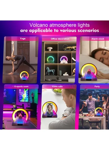 Tuya Smart Flame Mountain Shaped Ambient Light with 15W Wireless Charging, Bluetooth Speaker - White