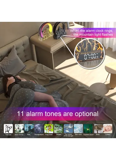 Tuya Smart Flame Mountain Shaped Ambient Light with 15W Wireless Charging, Bluetooth Speaker - White