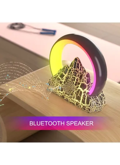 Tuya Smart Flame Mountain Shaped Ambient Light with 15W Wireless Charging, Bluetooth Speaker - White