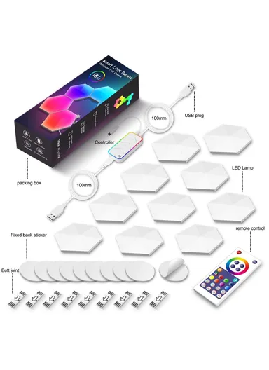 10Pcs RGBIC LED Light DIY Hexagonal Honeycomb LED Wall Lamp with Smart APP Voice Control Game Room Decor