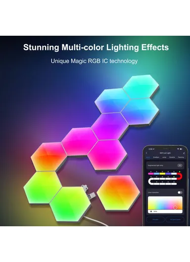 10Pcs RGBIC LED Light DIY Hexagonal Honeycomb LED Wall Lamp with Smart APP Voice Control Game Room Decor