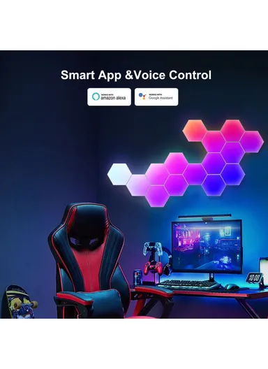 10Pcs RGBIC LED Light DIY Hexagonal Honeycomb LED Wall Lamp with Smart APP Voice Control Game Room Decor