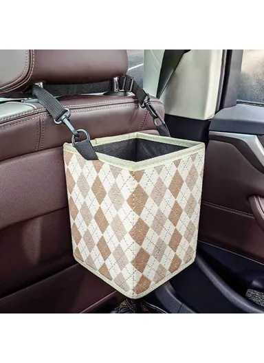 Car Trash Can Foldable Bag Cloth Hanging Garbage Bin Snack Storage Box - Beige - Yellow White