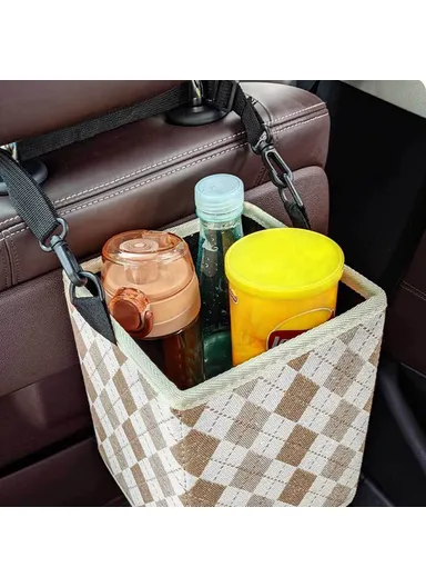 Car Trash Can Foldable Bag Cloth Hanging Garbage Bin Snack Storage Box - Beige - Yellow White