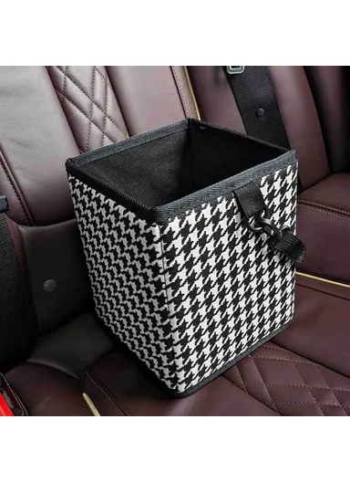 Car Trash Can Foldable Bag Cloth Hanging Garbage Bin Snack Storage Box - Beige - Black White