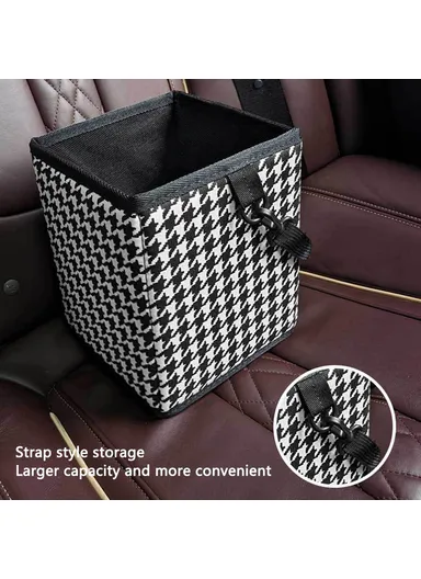 Car Trash Can Foldable Bag Cloth Hanging Garbage Bin Snack Storage Box - Beige - Black