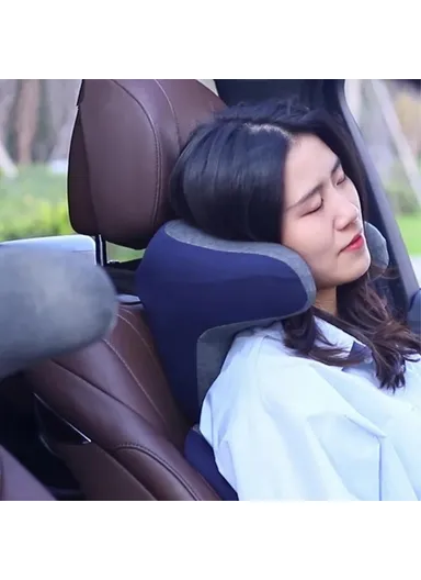 Car Seat Cervical Vertebrae Support Pillow Fatigue Relief Memory Foam Headrest Cushion - Navy Blue