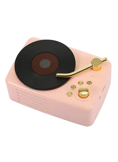 Desktop Wireless Speaker Retro Vinyl Record Design Bluetooth Speaker T15 - Classic Pink