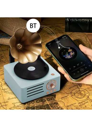 Desktop Wireless Speaker Retro Vinyl Record Design Bluetooth Speaker T15 - Classic Pink