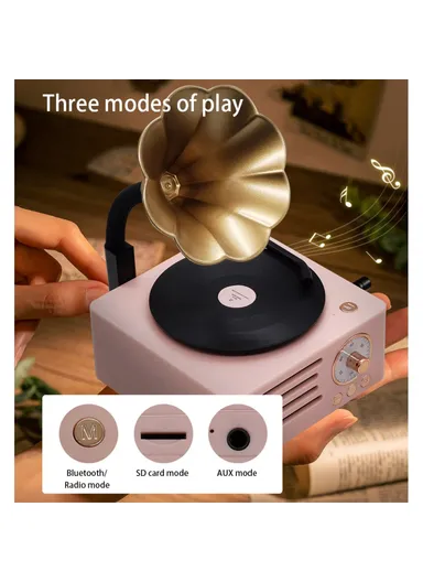 Desktop Wireless Speaker Retro Vinyl Record Design Bluetooth Speaker T15 - Classic Pink