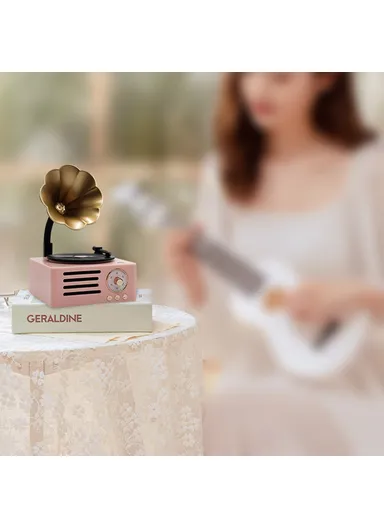 Desktop Wireless Speaker Retro Vinyl Record Design Bluetooth Speaker T15 - Classic Pink