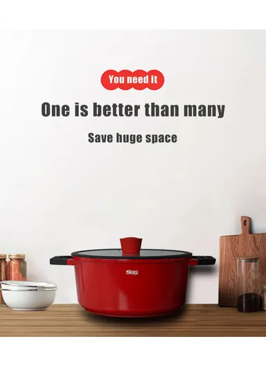 7Pcs 20/24/28cm Nonstick Toughened Casserole Multi-Cookware Set + 28cm Frypan CA002-S02- Red