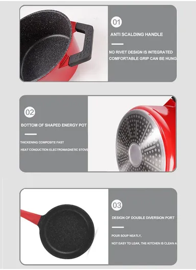 7Pcs 20/24/28cm Nonstick Toughened Casserole Multi-Cookware Set + 28cm Frypan CA002-S02- Red