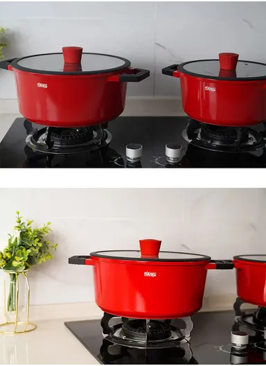 7Pcs 20/24/28cm Nonstick Toughened Casserole Multi-Cookware Set + 28cm Frypan CA002-S02- Red