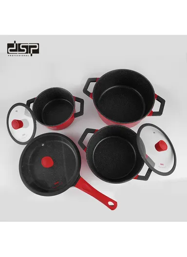 7Pcs 20/24/28cm Nonstick Toughened Casserole Multi-Cookware Set + 28cm Frypan CA002-S02- Red