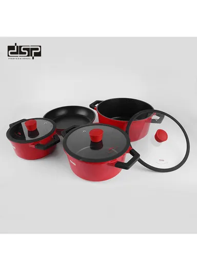 7Pcs 20/24/28cm Nonstick Toughened Casserole Multi-Cookware Set + 28cm Frypan CA002-S02- Red