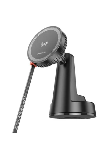 ABS &amp; Silicone In-Car Holder Mona Magnetic With Induction Charging &amp; Type C Cable To Air Vent BH208 (L10.5 x W6 x H8.5)cm - Black