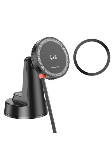 ABS &amp; Silicone In-Car Holder Mona Magnetic With Induction Charging &amp; Type C Cable To Air Vent BH208 (L10.5 x W6 x H8.5)cm - Black