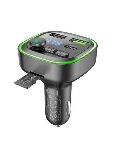 18W Transmitter FM Broad MP3, Bluetooth - 2XUSB + TYPE C - QC 3.0 BC48 (L4.7 x W5.8 x H8.2)cm - Black