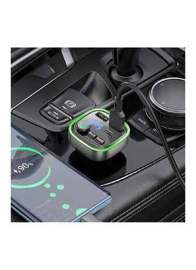 18W Transmitter FM Broad MP3, Bluetooth - 2XUSB + TYPE C - QC 3.0 BC48 (L4.7 x W5.8 x H8.2)cm - Black