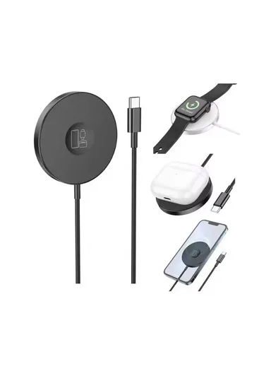 15W Plastic &amp; Aluminum Energy Wireless Charger For Mobile Phone, Headset &amp; Watch Charging BQ18 (D5.7 x H0.6)cm - Black