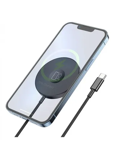15W Plastic &amp; Aluminum Energy Wireless Charger For Mobile Phone, Headset &amp; Watch Charging BQ18 (D5.7 x H0.6)cm - Black