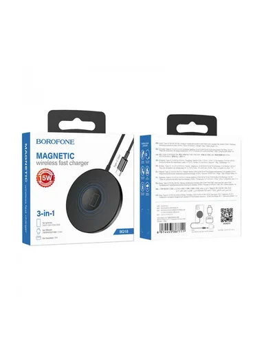 15W Plastic &amp; Aluminum Energy Wireless Charger For Mobile Phone, Headset &amp; Watch Charging BQ18 (D5.7 x H0.6)cm - Black