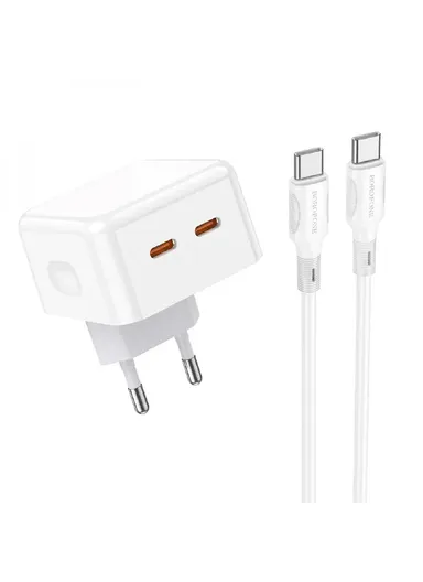 PC &amp; ABS 35W Quick Charge USB C Charger Dual Port (2C) Wall Charger Set Type-C /Lightning BA76A (L5 x W6.5 x H5)cm - White