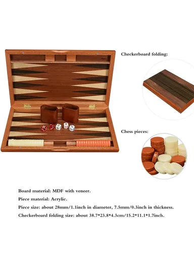 Inlaid Backgammon Chess Set With Acrylic Wooden Playing Pieces Dice Cups (L38 x W23.5x H4.5)cm