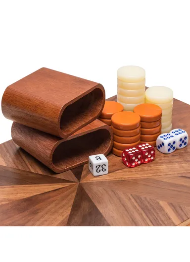 Inlaid Backgammon Chess Set With Acrylic Wooden Playing Pieces Dice Cups (L43.5 x W25.5 x H5.1)cm