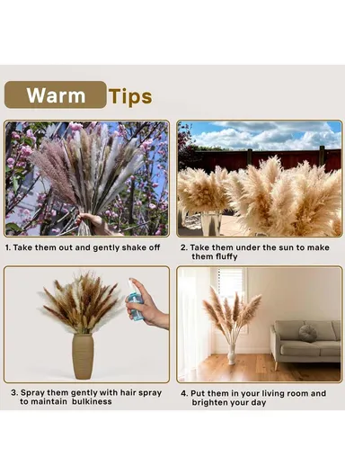 120Pcs Natural Dried Flower Pampas Grass White, Pampas Grass Brown, Reed Pampas, Little yellow Grass &amp; Bunny Tail for Home Decor Wedding Boho Decor 38-43cm