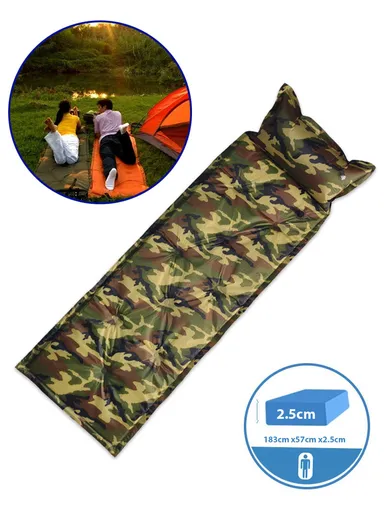 Single Automatic Inflatable Mattress with Carrying Bag, Multi-Use Outdoor Activity Sleeping Inflatable Mattress G05-1A (L183 x W57 x H2.5)cm - Camouflage