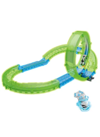 Flexible Rolling Race Rail Car Track Toy Glowing In Dark for Kids 6688-602 - Green