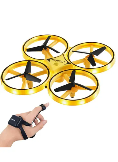 360º Fluctuation Mini Drone With LED Light &amp; Rechargeable Battery For Kids D14 (L17 x W17 x H3.8)cm - Yellow  