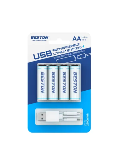 4Pcs 2200mWh 1.5V AA Rechargeable Lithium Batteries With USB To Type C Charging 