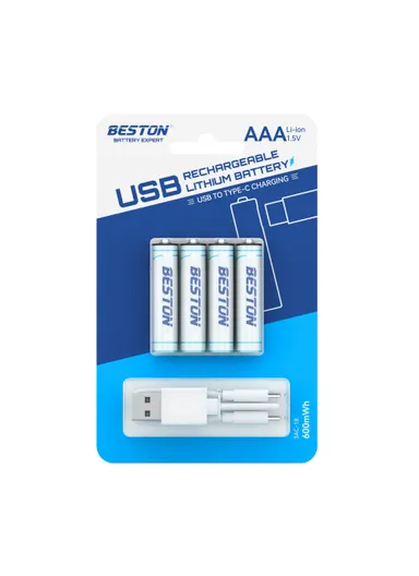 4Pcs 600mWh 1.5V AAA Rechargeable Lithium Batteries With USB To Type-C Charging 