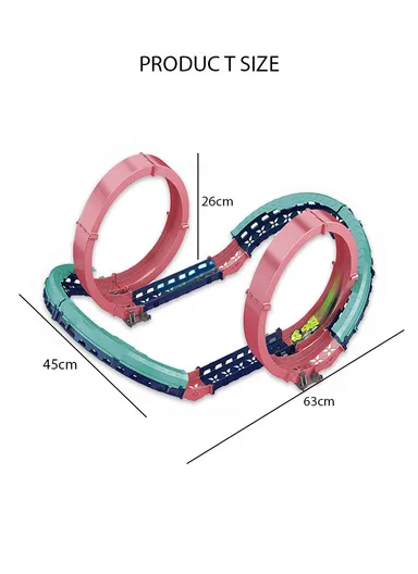 Flexible Rolling Race Rail Car Track Toy With 2 Hoops &amp; A Battery-Powered Car 6688-506 (L63 x W45 x H26)cm - Green