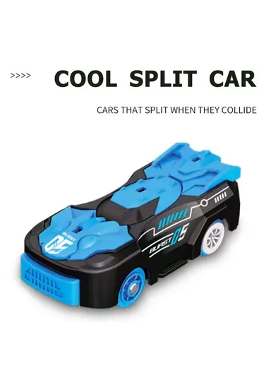 Flexible Rolling Race Rail Car Track Toy With 2 Hoops &amp; A Battery-Powered Car 6688-506 (L63 x W45 x H26)cm - Blue