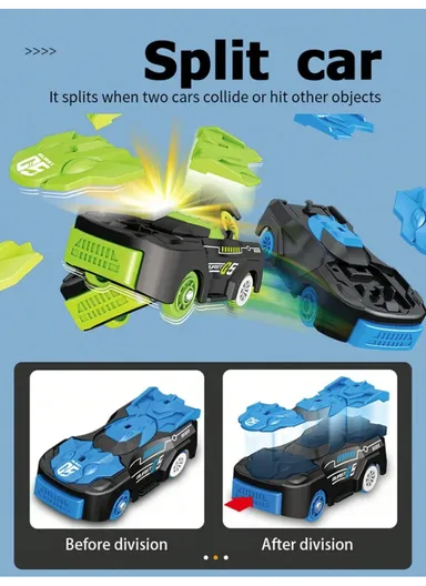 Flexible Rolling Race Rail Car Track Toy With 2 Hoops &amp; A Battery-Powered Car 6688-506 (L63 x W45 x H26)cm - Blue