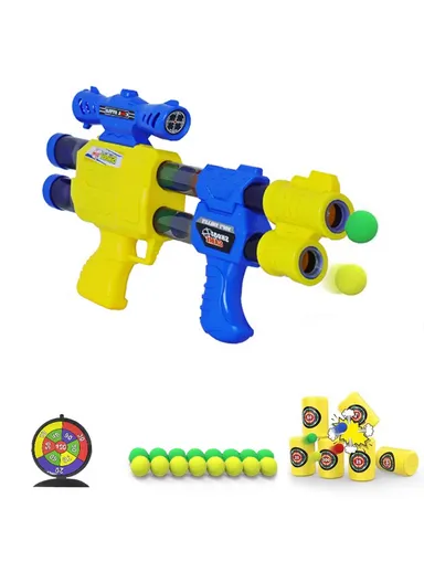 Toy Gun Shooting With Double Shooting Board &amp; 16 Soft Foam Bullets for kids 6102 (L37 x W5 x H26)cm - Yellow