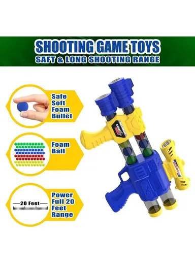 Toy Gun Shooting With Double Shooting Board &amp; 16 Soft Foam Bullets for kids 6102 (L37 x W5 x H26)cm - Yellow
