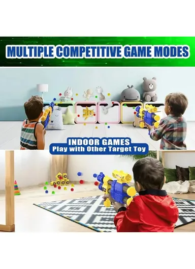 Toy Gun Shooting With Double Shooting Board &amp; 16 Soft Foam Bullets for kids 6102 (L37 x W5 x H26)cm - Yellow