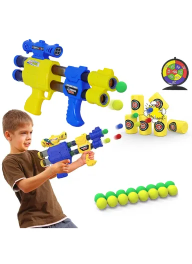 Toy Gun Shooting With Double Shooting Board &amp; 16 Soft Foam Bullets for kids 6102 (L37 x W5 x H26)cm - Yellow