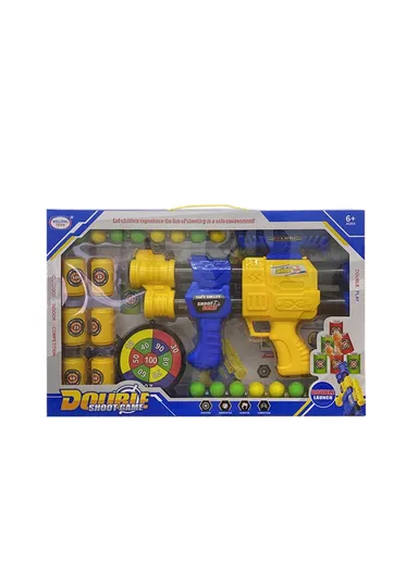 Toy Gun Shooting With Double Shooting Board &amp; 16 Soft Foam Bullets for kids 6102 (L37 x W5 x H26)cm - Yellow