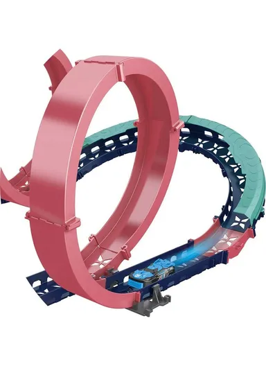 Flexible Rolling Race Rail Car Track Toy With 3 Hoops &amp; A Battery-Powered Car 6688-507 (L77 x W51 x H26)cm - Blue